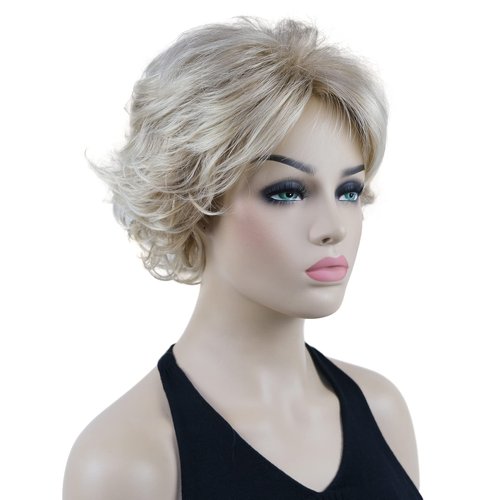 Lydell 8" Short Curly Women Wigs Soft Shaggy Layered Classic Cap Full Synthetic Wigs (15BT613 Blonde Mix)