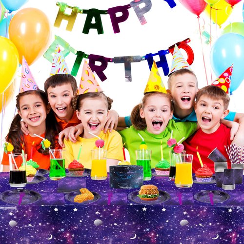 Galaxy Theme Party Decorations, Space Galaxy Happy Birthday Party Tableware Set Including Galaxy Plates, Napkins, Fork, Tablecloth for Galaxy Outer Space Birthday Party Supplies, Serves 20