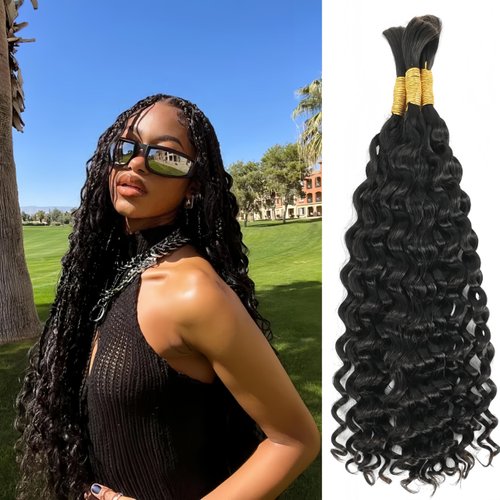 Bulk Human Hair For Braiding Wet and Wavy Braiding Hair Bundles Water Wave Curly Hair No Weft Double Drawn Burmese Boho Braids Braiding Human Hair Extensions (Wet and Wavy 100g, 22 inch)