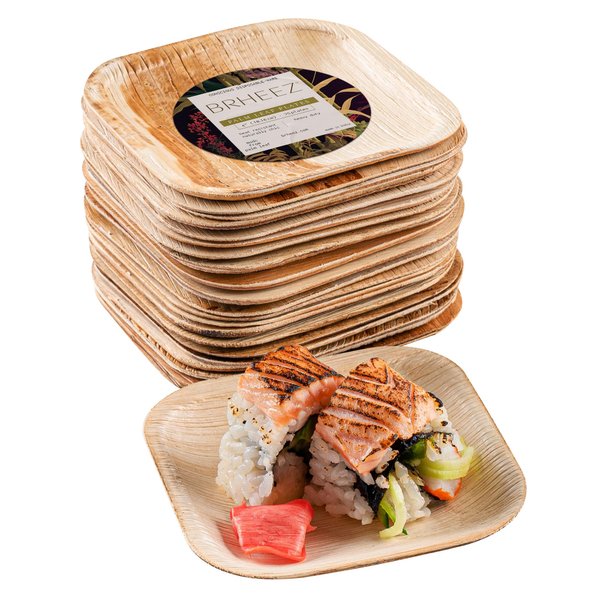 brheez Palm Leaf Disposable Plates - 25 Pack 4" Eco-Friendly, Sturdy & Biodegradable Bamboo Plates for Parties, Weddings - Oven Safe, Leakproof for Appetizers, Desserts