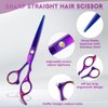 JASON Hair Scissors Professional - 10 PCS Haircut Scissors Set, Thinning Shears for Hair Cutting with 30 Teeth, Straight Shears for Men Women Home Salon Barber (6.7", Purple)