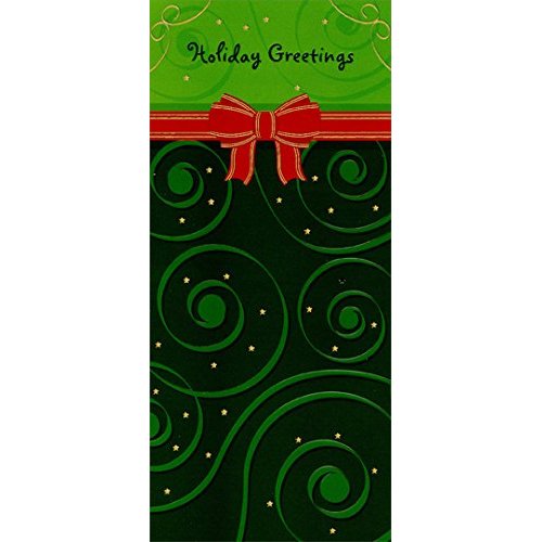 Red Ribbon on Green Holiday Greetings - Package of 8 Designer Greetings Christmas Money / Gift Card Holders