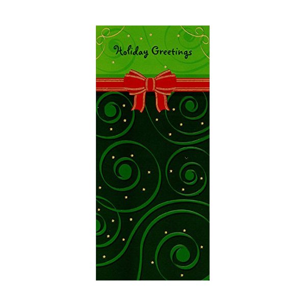 Red Ribbon on Green Holiday Greetings - Package of 8 Designer Greetings Christmas Money / Gift Card Holders