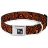 Dog Collar Seatbelt Buckle Bandana Skulls Black Orange 16 to 23 Inches 1.5 Inch Wide