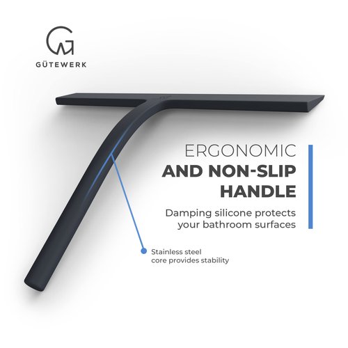 GÜTEWERK Shower Squeegee for Glass Doors, Squeegee for Shower Glass Door, Rubber Shower Squeegee for Shower Doors, Shower Door Squeegee for Window Cleaning, Shower Glass Squeegee - Black - 11 Inch