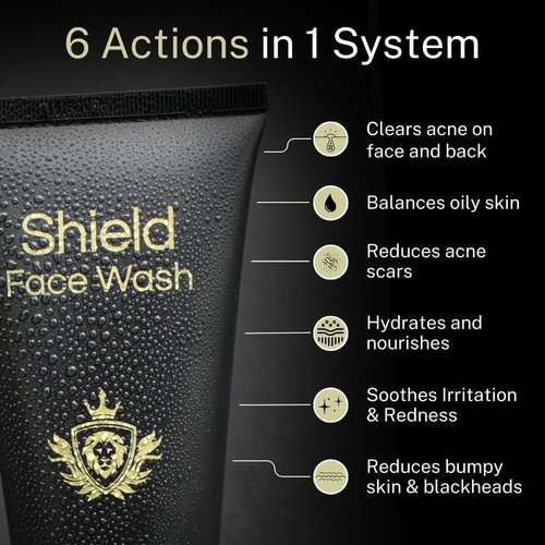 Shield System, Acne System for Men, Face Wash, Moisturizer, Pimple Patches, Shield Men's Skin Care Set (4 Months)