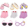 MSYO 18 Inch Doll Shoes Socks Glasses Set, 3 Pairs of Doll Shoes + 3 Pairs of Doll Socks + 2 Pcs Doll Eye Glasses, 8 Pcs Doll Accessories Fits 18 in American Dolls, Birthday Gift for Granddaughter