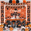 Orange Black Graduation Party Decorations 2024,Class of 2024 Graduation Party Supplies Include Congrats Grad Banner, Grad Backdrop, Porch Sign,Balloons,Foil Number 2024 for Graduation Party Supplies