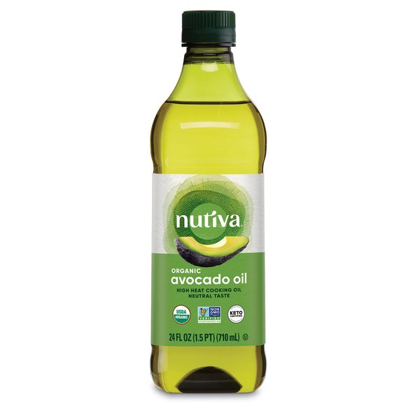 Nutiva Organic Steam-Refined Avocado Oil, 100% Pure, 24 Fl Oz, USDA Organic, Non GMO, Whole 30 Approved, Keto, Paleo, High-Heat Oil with Neutral Flavor and Aroma for Cooking & Frying