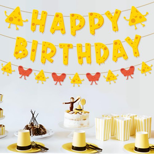 24Pcs Cheese Themed Birthday Party Decorations Sweet Cheesy Happy Birthday Banner Macaroni and Cheese Garland Dairy Mac and Cheese Theme Birthday Supplies for Kids 1st Birthday Pasta Pizza Party Decor