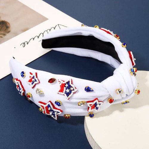 mokkia 4th of July Headband for Women American Flag Star Knotted Headbands Red White and Blue Rhinestone Crystal Top Knot Headbands Patriotic 4th of July Accessories Party Favors (American Flag F)