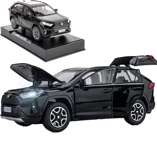 ERBADIHAGO Model Car 1/32 RAV4 Toy Car Alloy Diecast Collectible Model with Light and Sound Toy Vehicle for Boys Kids Toddler Gift Black car