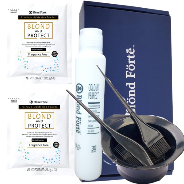 DIY Blond & Protect 8+ Level Hair Bleach Lightening Kit Combo -30 Vol Developer (Blue powder)