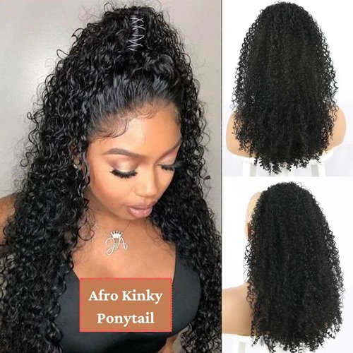 26 Inch Kinky Curly Ponytail Extension for Black Women Drawstring Ponytail Synthetic Long Afro Kinky Ponytail Extension Deep Curly Instant Clip Hair Ponytail (26inch，#1 Black）