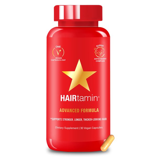 HAIRtamin Vegan Hair Vitamins for Faster Hair Growth | All Natural Biotin Hair Growth Vitamin Capsules to Support Healthy Hair Skin and Nails | May Reduce Hair Loss & Thinning | 30 Capsules