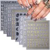 Number Nails Art Stickers Holographic Letter Nail Stickers Old English Alphabet Nail Decals Words Nail Design 3D Self-Adhesive Nail Art Supplies for DIY Women Girls Nail Decoration 8 Sheets