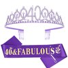 Casoty Purple 40th Birthday Sash and Tiara for Women, 40th Birthday Decorations for Women, 40th Crown and 40 & Fabulous Sash Set, Happy 40th Birthday, 40 Birthday Gifts for Women
