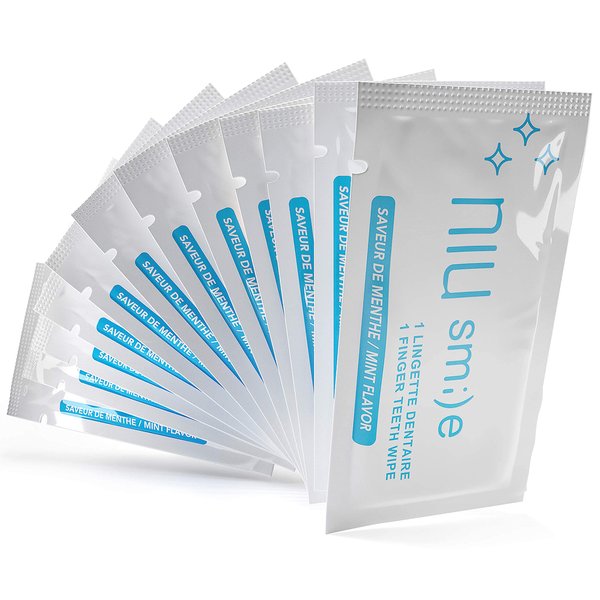 Niusmile Finger Teeth Wipes | 24 Disposable Oral Brush Ups | Portable Pack | Latex Free | Mint Flavor