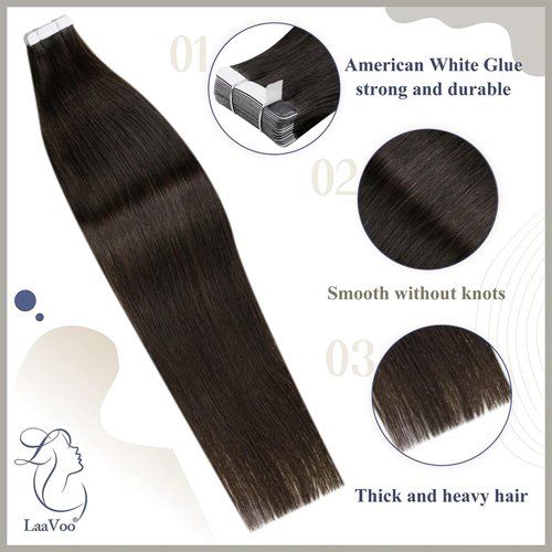 LaaVoo Dark Brown Tape in Hair Extensions Human Hair 28 Inches Brown Tape ins for Black Women Human Hair Silky Straight 20pcs/65g