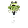 Green Toad Frog ID Badge Holder w/Retractable Pull Reel & Crystal Rhinestones