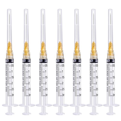 Hyinghw 50Pack 3ml/cc Luer Lock with 25Ga 1.5” Individual Wrapped Pack of 50