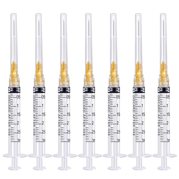 Hyinghw 50Pack 3ml/cc Luer Lock with 25Ga 1.5” Individual Wrapped Pack of 50