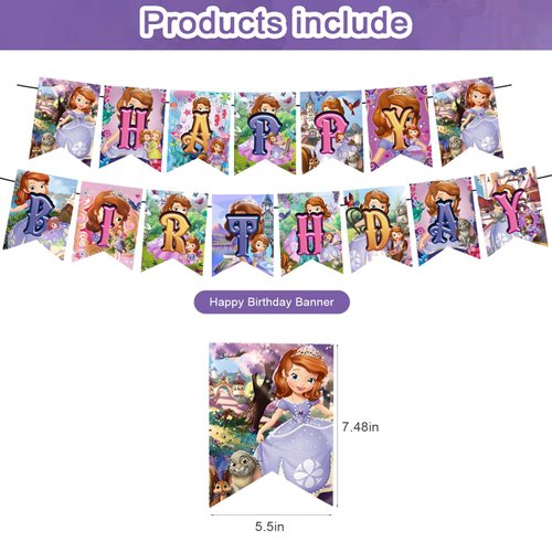 Princess Birthday Party Decoration, Princess Include Princess Theme Birthday Banner, Cake Topper, Latex Balloons for Fans Birthday Party Supplies