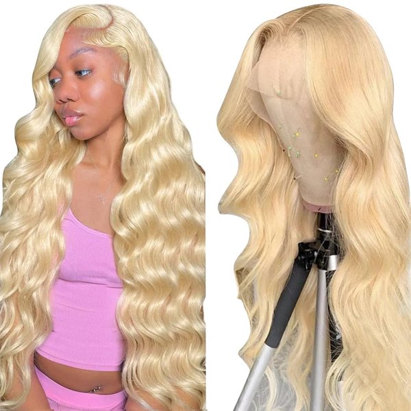 Dheridy 220% Density Body Wave Blonde Lace Front Wigs Human Hair 30 Inch 613 Lace Front Wig Human Hair 13x6 Transparent Lace Free Part Glueless 613 HD Lace Frontal Wig for Women