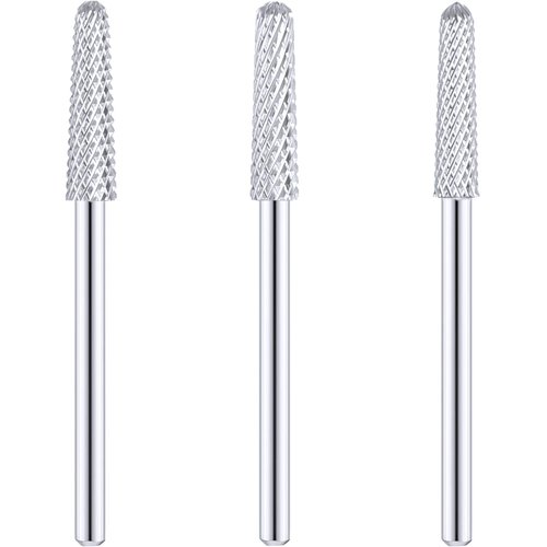 3 Pieces Nail Drill Bits Cone Shape Carbide Bit Carbide Nail Drill Bits for Manicure Pedicure Tools Machine, 3/32 Inch Shank Size, Grit Size XF, F, M (Silver)
