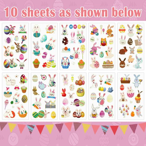 Partywind Luminous Easter Tattoos for Kids, 115 Styles Easter Basket Stuffers for Boys Girls Party Supplies Favors with Rabbits/Chicks/Eggs, Tattoo Stickers for Egg Hunt Games Prizes Toys