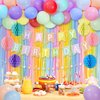Macaron Happy Birthday Party Decorations for Women Girls, Pre-Strung Happy Birthday Banner, Balloons, Fringe Curtain, Tissue Paper Pom Poms, Circle Dot Garland, Hanging Swirls for Birthday Party