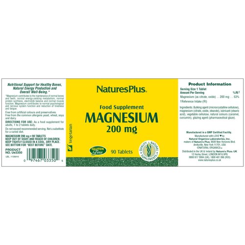 Natures Plus Magnesium Amino Acid Chelate - 200 mg, 90 Vegetarian Tablets