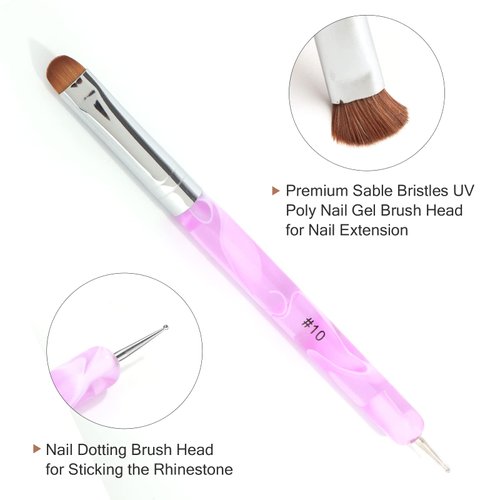 French Manicure Brush -Two Way Nail Art Brush with Dotting Manicure Tool for Manicure Cuticle Clean Up Nail Art Design- Professional Nail Salon Quality Brush, Nail Dotting Pen (10#, Pink)