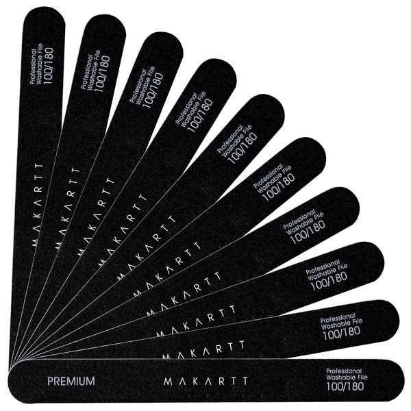 Makartt Nail File 100 180 Grit Emery Boards for Nails 10pcs Black Nail Files Professional Washable Doubled Sides Nail File Kit for Natural Acrylic Nails Coarse for DIY Salon Use