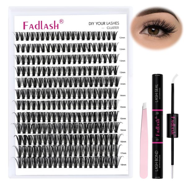 DIY Lash Extension Kit Lash Bond and Seal Lash Clusters Kit 240 Pcs Cluster Lashes D Curl with Lash Tweezers for Individual Lashes Kit Eyelash Extension Kit at Home (Kit 50D-0.07D, 12-18mm)