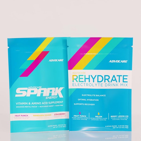 AdvoCare Refueling Energy Bundle - Includes Spark Energy Vitamin/Amino Acid Supplement & Rehydrate Electrolyte Drink Mix - Supports Energy & Hydration* - Various Flavors, 6 Stick Packs Each