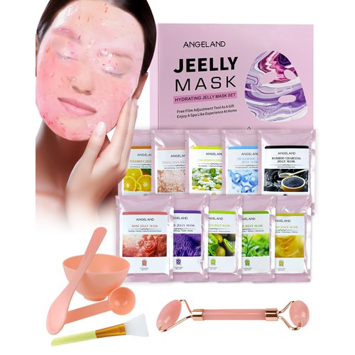 Jelly Mask for Facials Professional, Moisturizing & Hydrating Peel Off Jelly Mask SPA Set - 10 Treatments (Rose, Hyaluronic Acid, 24K Gold, Lavender, Kiwi, VC, Bamboo, Himalayan, Chamomile, Tea Tree)