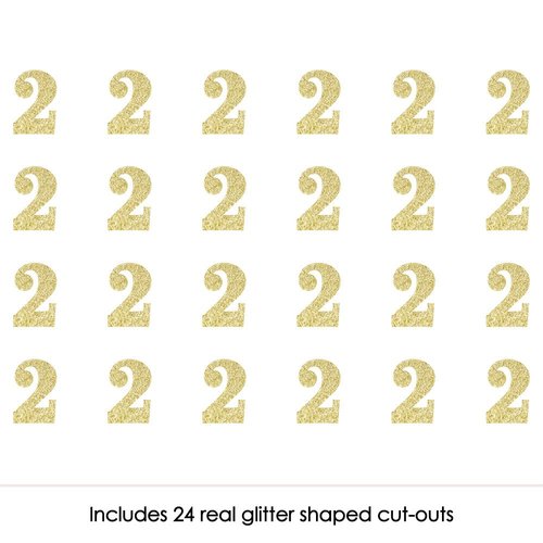 Gold Glitter 2 - No-Mess Real Gold Glitter Cut-Out Numbers - 2nd Birthday Party Confetti - Set of 24