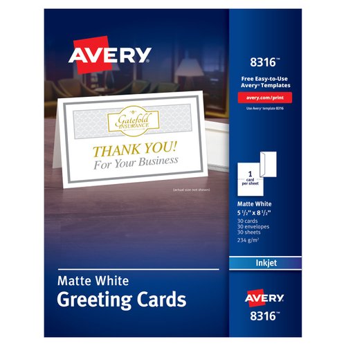 Avery 8316 Inkjet Greeting Cards W/Envelopes, 8-1/2-Inch x5-1/2-Inch , 30/BX., WE