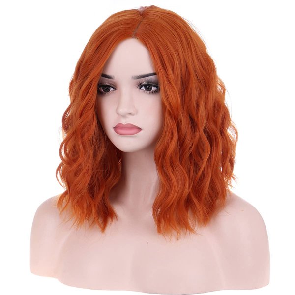 BERON 14 Inches Ginger Wig Short Curly Wig Orange Wig Bob Wig Charming Women Beach Wave Wigs for Cosplay Party Wig Cap Include