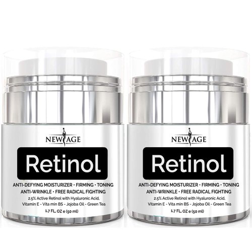 NEW AGE Retinol Cream Neck & Facial Moisturizer Serum with Hyaluronic Acid, Vitamin E - Anti Aging Formula Reduces Wrinkles, Fine Lines-Day and Night Cream 1.7 Fl Oz - 2 Pack - Retinol