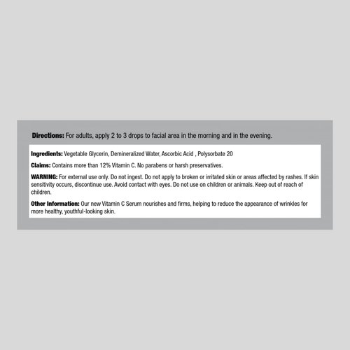 Vitamin C Face Serum | 2 fl oz | Firming and Toning for Skin | Paraben and SLS Free | By Piping Rock