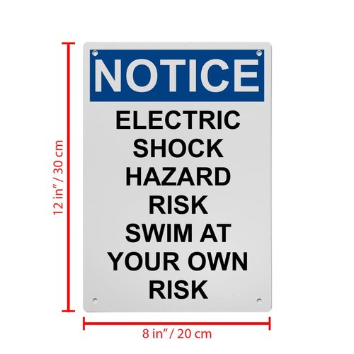 OSHA Electric Shock Hazard Risk Swim Sign, 8.5 x 11 in" OSHA Compliant Swimming Pool Sign, Weatherproof Plastic, UV resistant & Easy-to-Read Signage