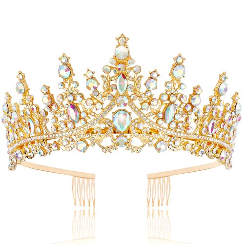 TOBATOBA Rhinestone Gold Crown for Women Gold Tiara Birthday Queen Crown Wedding Tiara for Women Crystal Tiaras and Crowns Royal Princess Quinceanera Headpiece for Prom Pageant Bride Halloween Cosplay