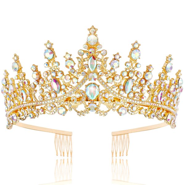 TOBATOBA Rhinestone Gold Crown for Women Gold Tiara Birthday Queen Crown Wedding Tiara for Women Crystal Tiaras and Crowns Royal Princess Quinceanera Headpiece for Prom Pageant Bride Halloween Cosplay