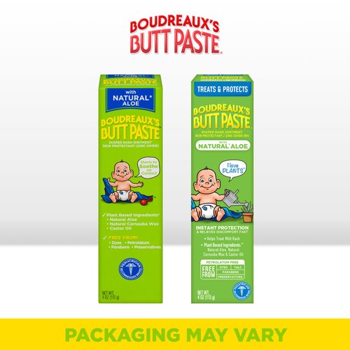 Boudreaux's Butt Paste with Natural* Aloe Diaper Rash Cream, Ointment for Baby, 4 oz Tube