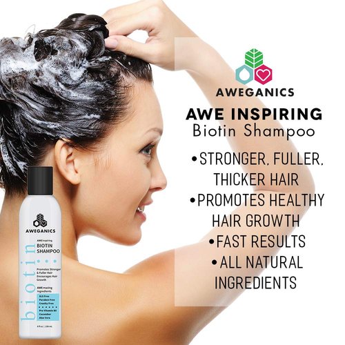 Aweganics Biotin Hair Growth Shampoo, AWE Inspiring Thickening Shampoo for Hair Loss and Thinning Hair - SLS-Free, Paraben-Free, Cruelty-Free, Moisturizing B5 Vitamins, Cucumber, Aloe Vera