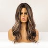 Qihang Ombre Brown Wigs for Women Highlight Middle Part Long Wavy Wig Shoulder Length Natural Synthetic Wigs Mixed Brown Ombre Wig for Daily Party Use