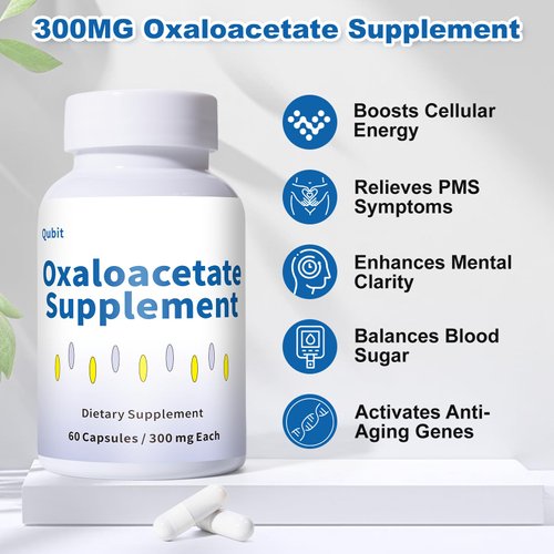 QUBIT Oxaloacetate Supplement – Cellular Energy, Focus & Mood Support – with Vitamin C – for Fatigue, Brain Fog & PMS Relief – 60 Vegan Capsules