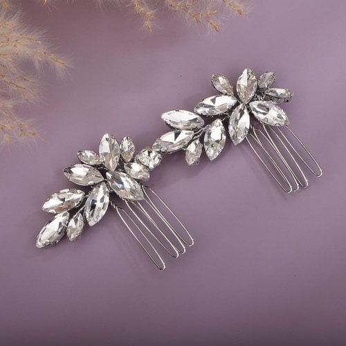 Teyglen Rhinestone Wedding Hair Comb Silver Crystal Headpiece for Bride Wedding Crystal Hair Side Comb Bridal Crystal Hair Piece Rhinestone Hair Accessories for Women Girls (Silver)